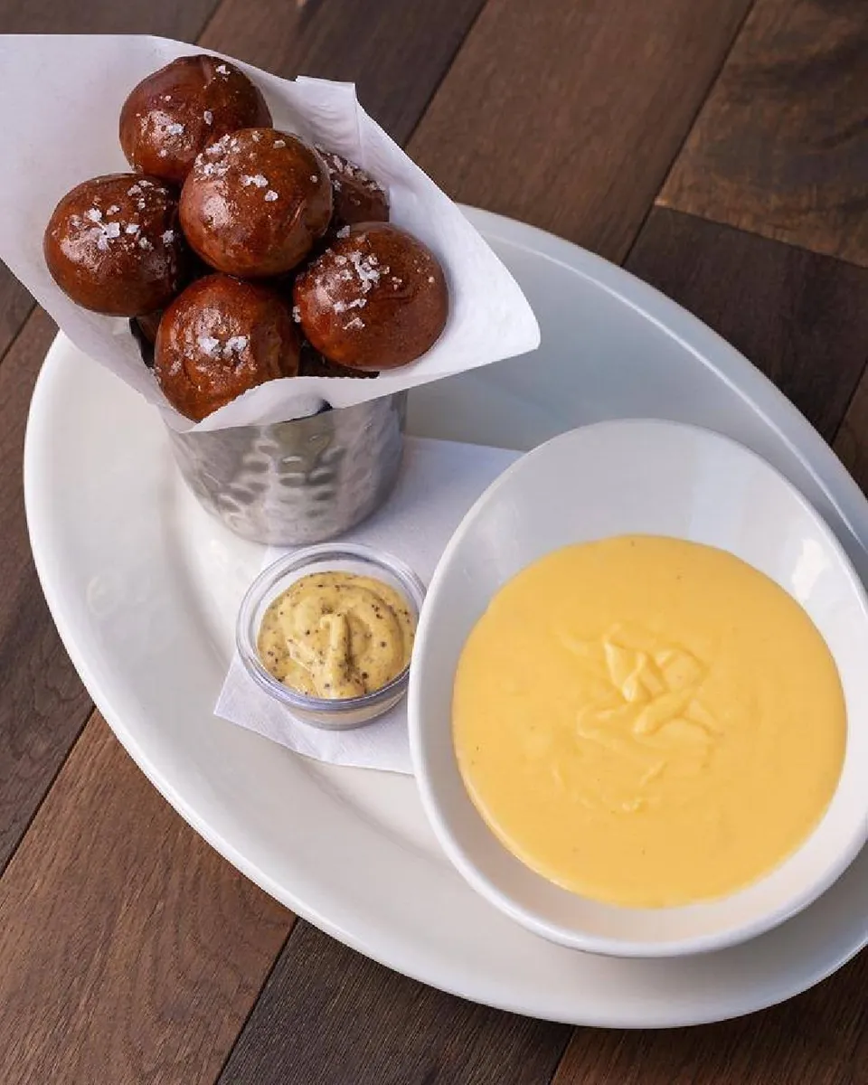 Pretzel bites with cheddar cheese fondue