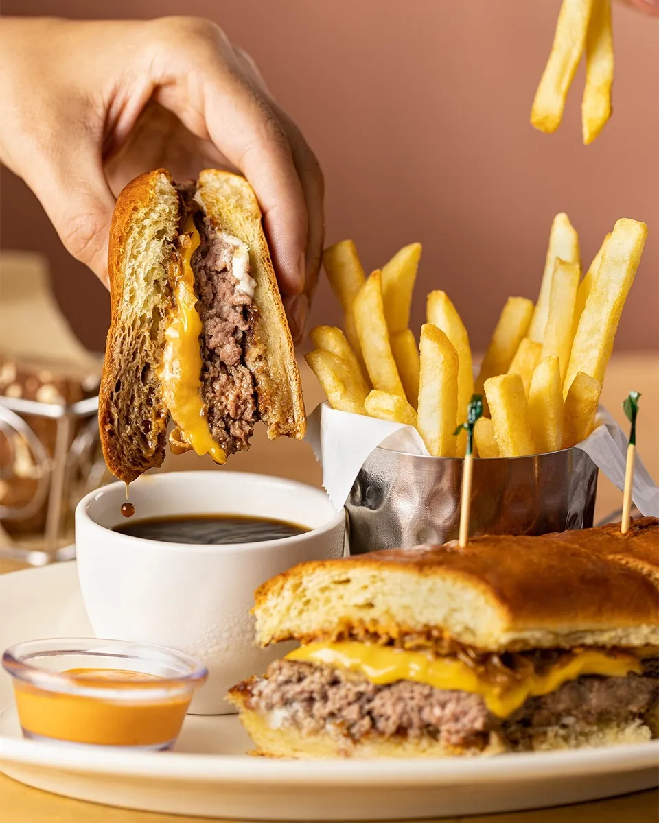 French dip cheeseburger