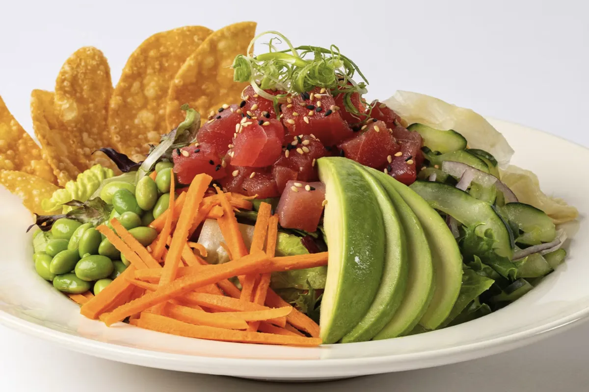 Ahi tuna poke bowl with mixed greens