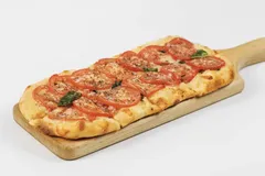 Fresh basil, tomato and cheese flatbread pizza