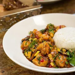 Crispy pineapple chicken and shrimp