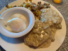 Biscuits & gravy with poached eggs