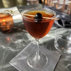 Rye. sweet vermouth. amaro. apricot. walnut bitters